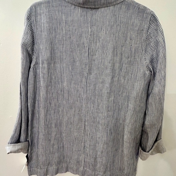 Elliott Lauren Womens Blazer Blue & White Linen Button Front Striped Jacket NWT‎ - Picture 7 of 7